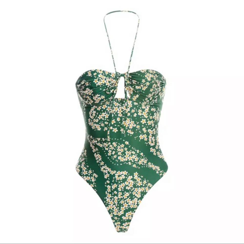 Agua One Piece Bikini In Green Floral Print